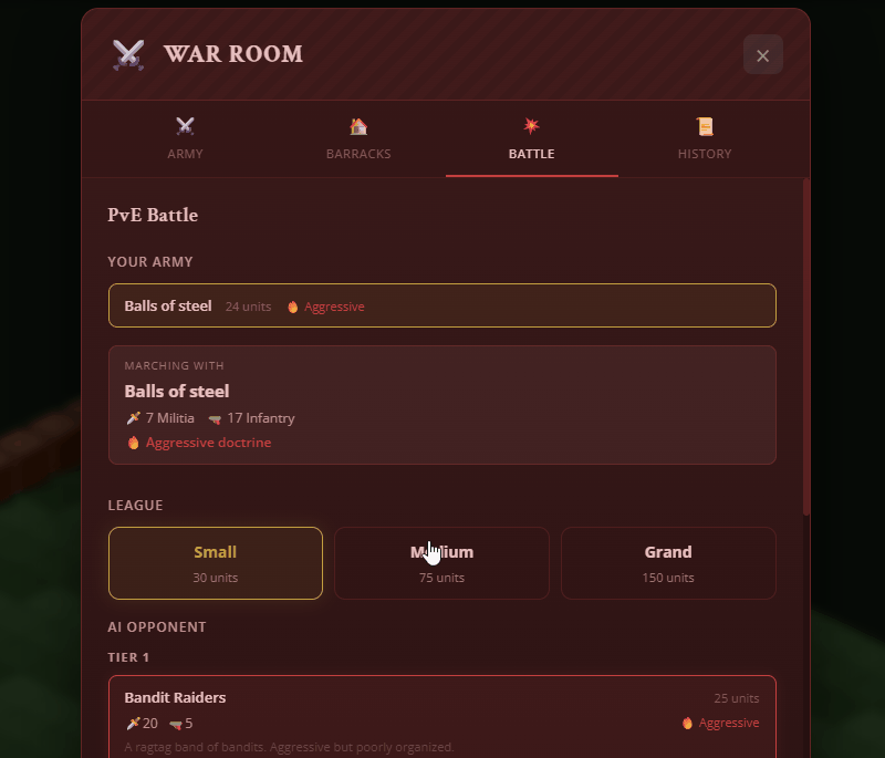 War Room — command armies, challenge rivals, wage battle
